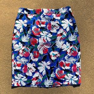J Crew The Basketweave Blue Floral Cotton Pencil Skirt Size 4